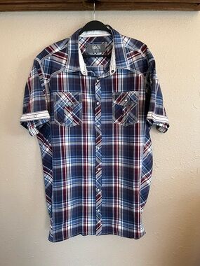 BKE Men's Plaid Short-Sleeve Button-Up Shirt Pearl Snap Standard Fit, XL